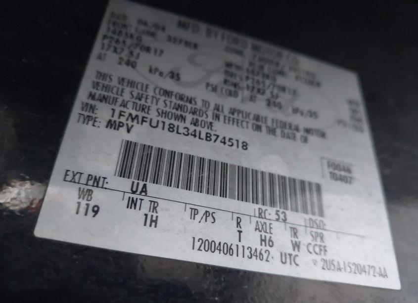 Photo 9 of 2004 Ford Expedition EDDIE BAUER (VIN 1FMFU18L34LB74518)