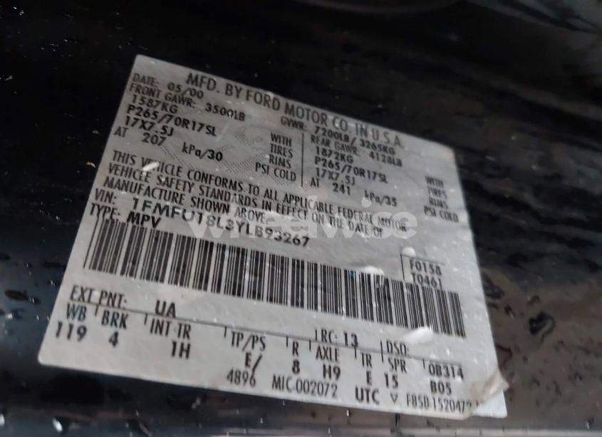 Photo 9 of 2000 Ford Expedition EDDIE BAUER (VIN 1FMFU18L3YLB93267)