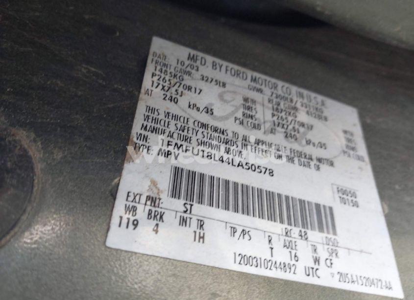 Photo 9 of 2004 Ford Expedition EDDIE BAUER (VIN 1FMFU18L44LA50578)