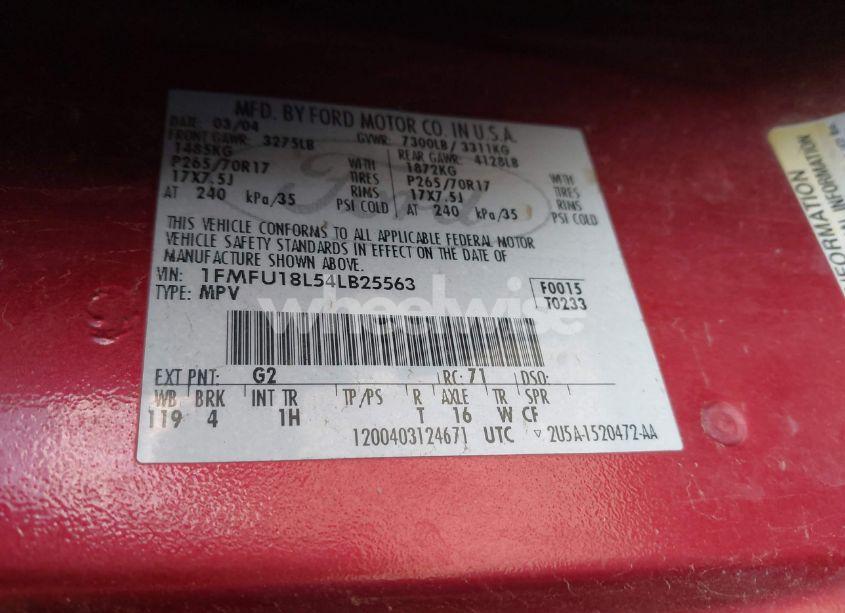 Photo 9 of 2004 Ford Expedition EDDIE BAUER (VIN 1FMFU18L54LB25563)