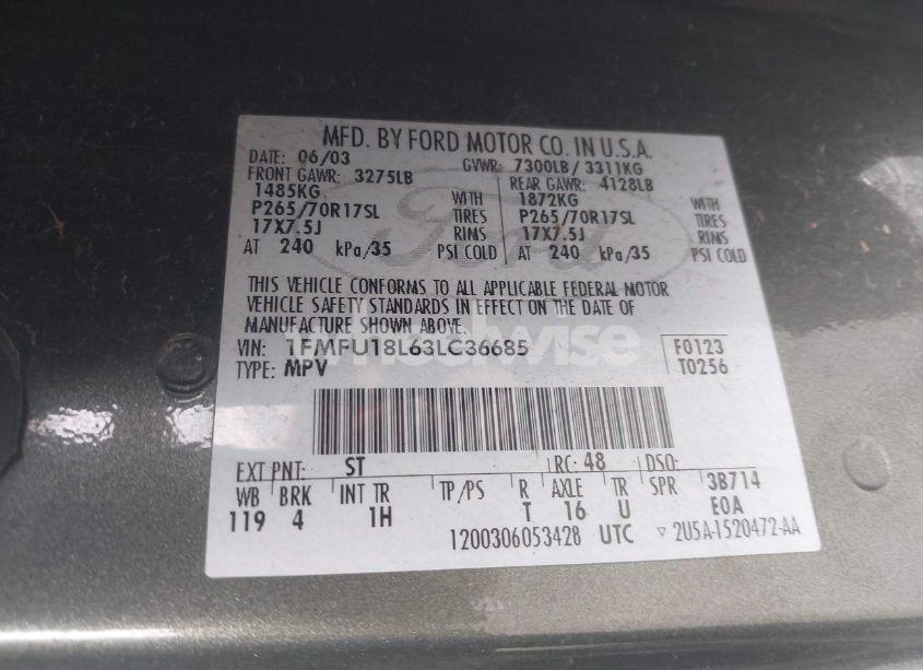 Photo 9 of 2003 Ford Expedition EDDIE BAUER (VIN 1FMFU18L63LC36685)