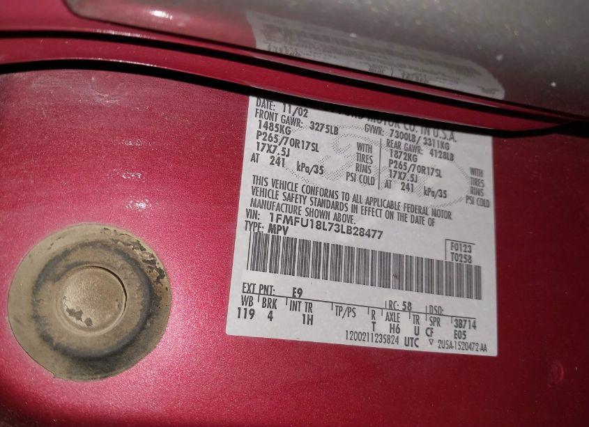 Photo 9 of 2003 Ford Expedition EDDIE BAUER (VIN 1FMFU18L73LB28477)