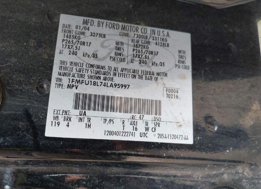 Photo 9 of 2004 Ford Expedition EDDIE BAUER (VIN 1FMFU18L74LA95997)