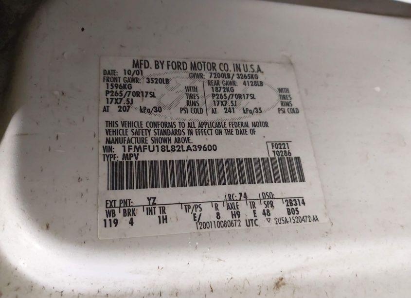 Photo 9 of 2002 Ford Expedition EDDIE BAUER (VIN 1FMFU18L82LA39600)