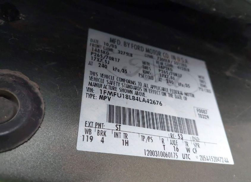 Photo 9 of 2004 Ford Expedition EDDIE BAUER (VIN 1FMFU18L84LA42676)