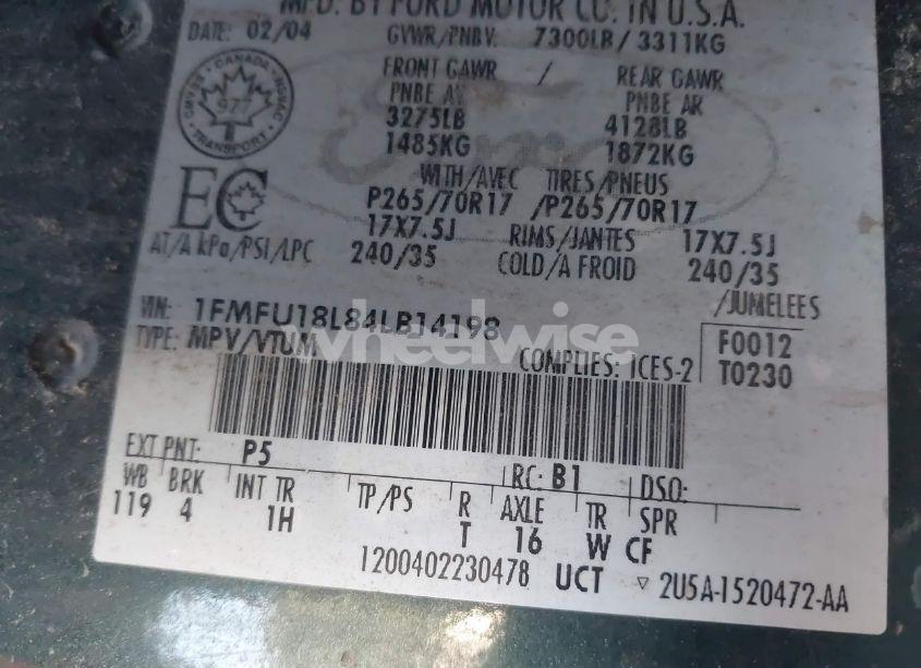 Photo 9 of 2004 Ford Expedition EDDIE BAUER (VIN 1FMFU18L84LB14198)