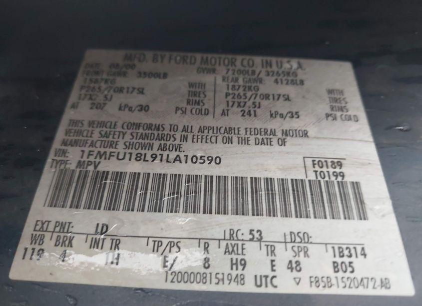 Photo 9 of 2001 Ford Expedition EDDIE BAUER (VIN 1FMFU18L91LA10590)