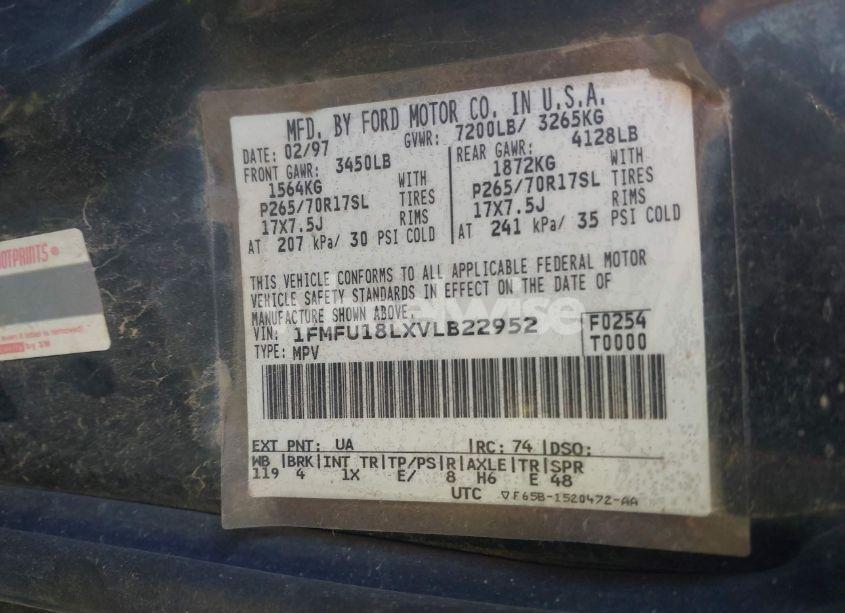 Photo 9 of 1997 Ford Expedition EDDIE BAUER/XLT (VIN 1FMFU18LXVLB22952)