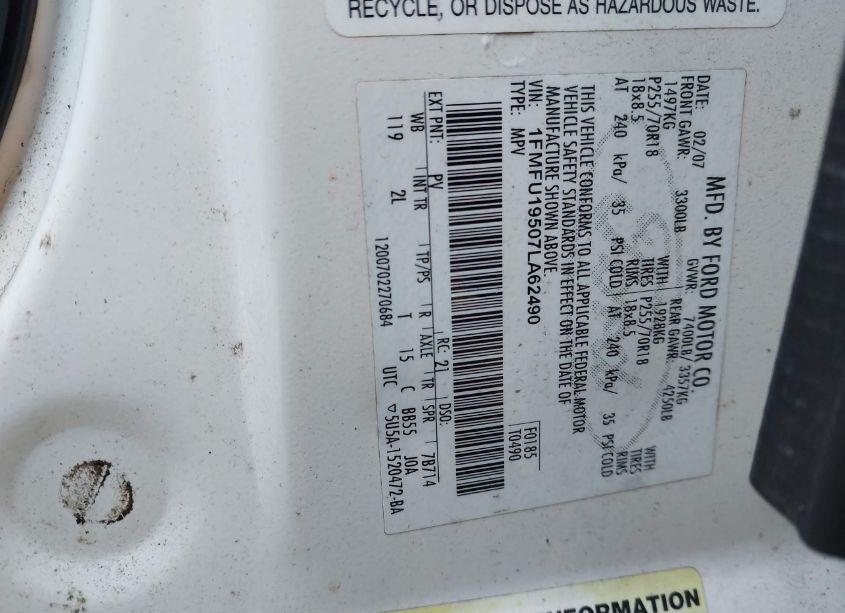 Photo 9 of 2007 Ford Expedition LIMITED (VIN 1FMFU19507LA62490)