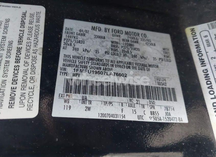 Photo 9 of 2007 Ford Expedition LIMITED (VIN 1FMFU19507LA76602)