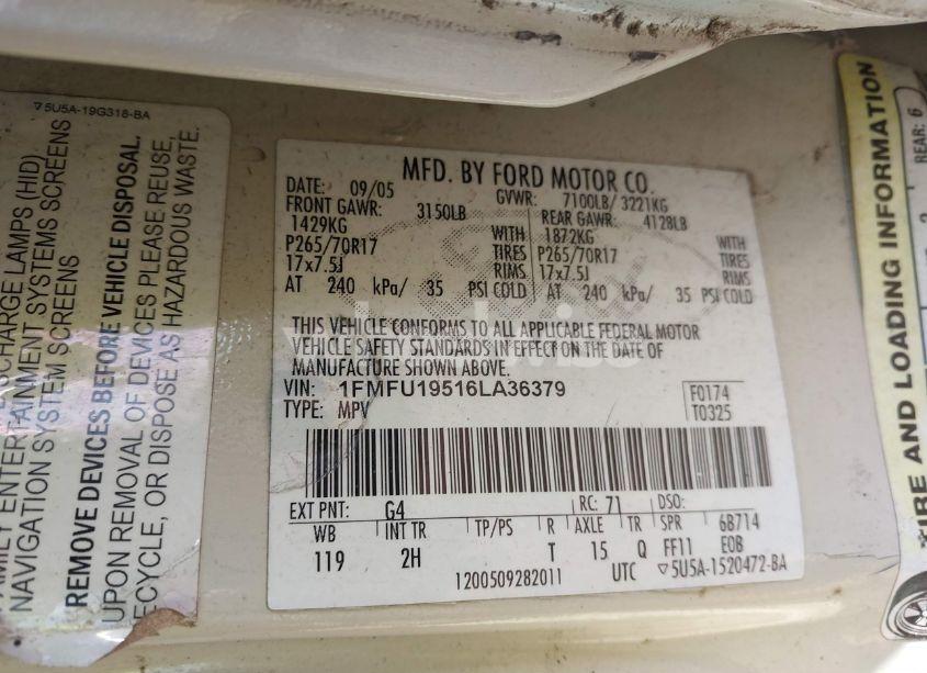 Photo 9 of 2006 Ford Expedition LIMITED (VIN 1FMFU19516LA36379)