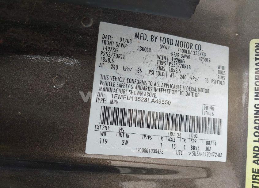 Photo 9 of 2008 Ford Expedition LIMITED (VIN 1FMFU19528LA49550)