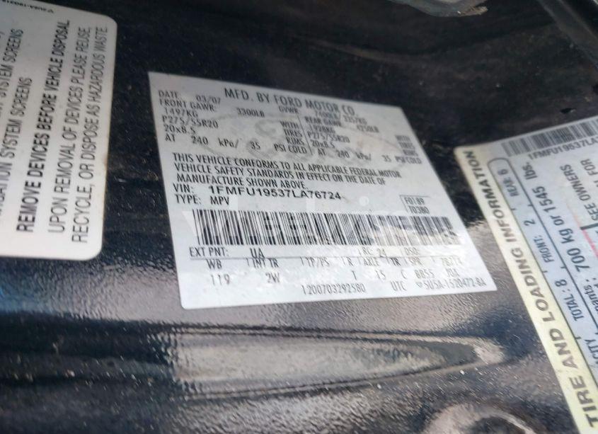 Photo 9 of 2007 Ford Expedition LIMITED (VIN 1FMFU19537LA76724)