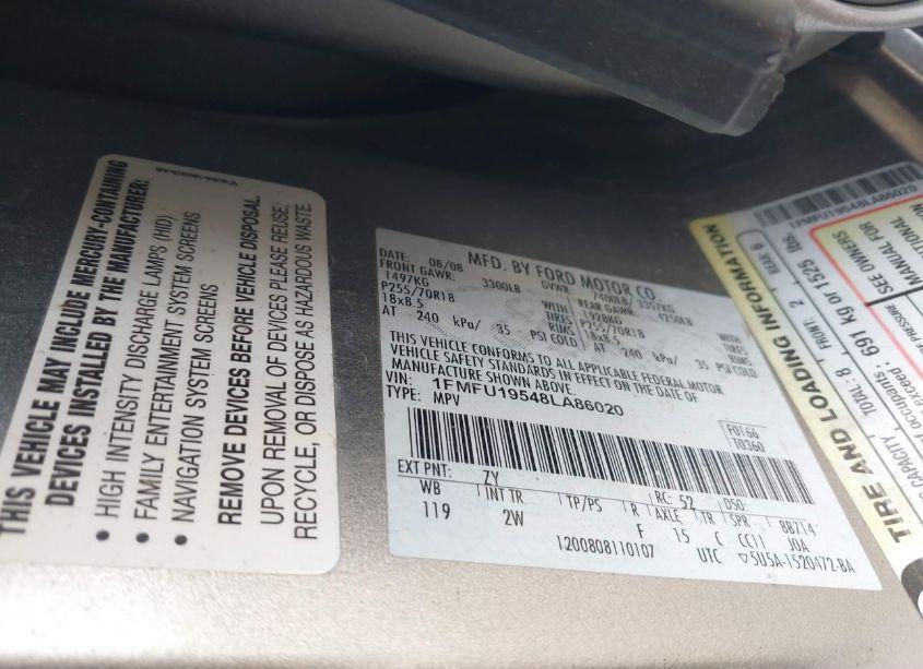 Photo 9 of 2008 Ford Expedition LIMITED (VIN 1FMFU19548LA86020)