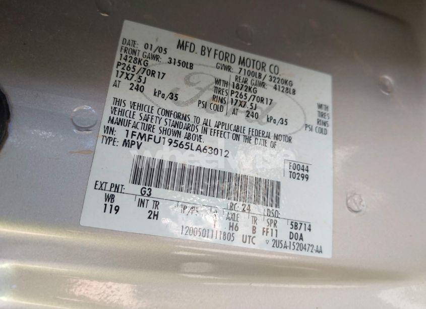 Photo 9 of 2005 Ford Expedition LIMITED (VIN 1FMFU19565LA63012)