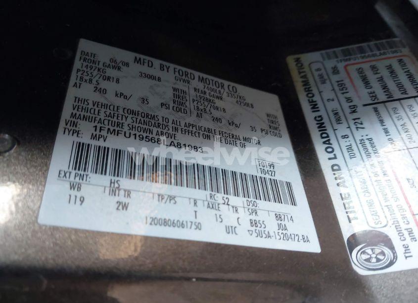 Photo 9 of 2008 Ford Expedition LIMITED (VIN 1FMFU19568LA81983)