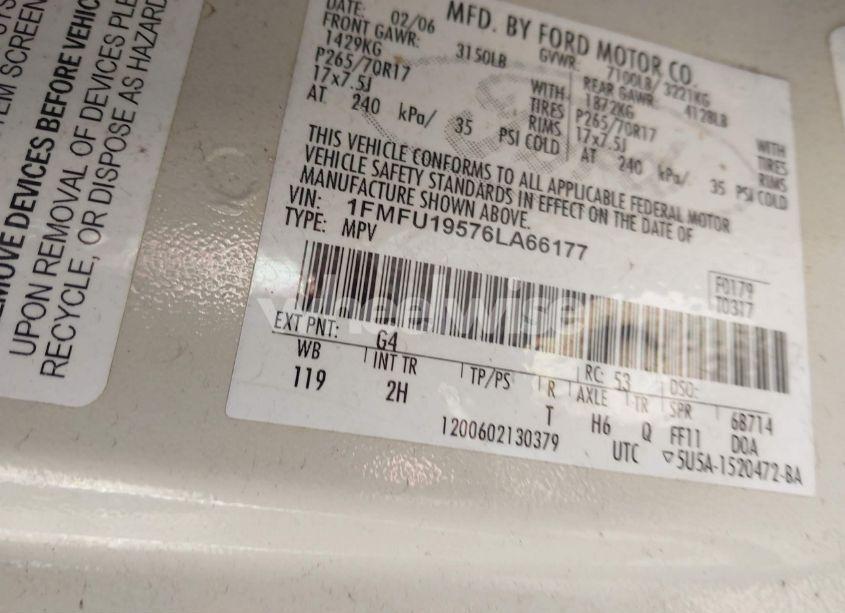 Photo 9 of 2006 Ford Expedition LIMITED (VIN 1FMFU19576LA66177)