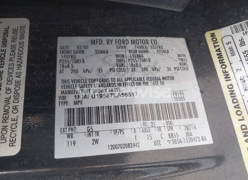 Photo 9 of 2007 Ford Expedition LIMITED (VIN 1FMFU19587LA56517)