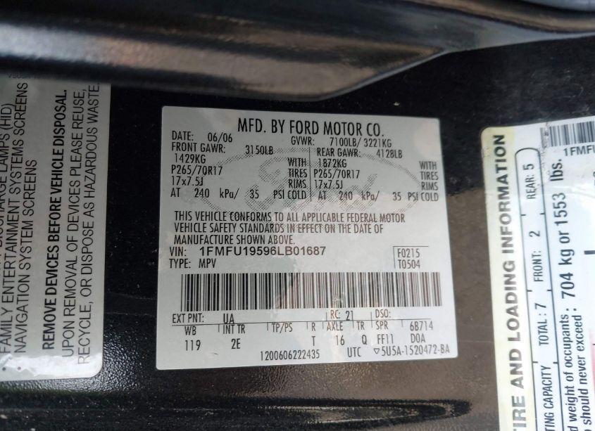 Photo 9 of 2006 Ford Expedition LIMITED (VIN 1FMFU19596LB01687)