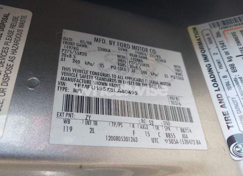 Photo 9 of 2008 Ford Expedition LIMITED (VIN 1FMFU195X8LA80495)