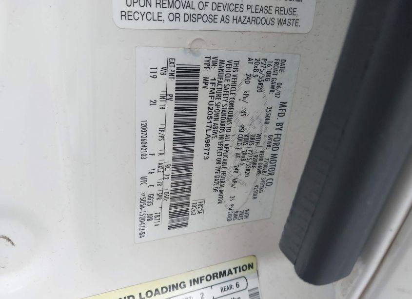 Photo 9 of 2007 Ford Expedition LIMITED (VIN 1FMFU20517LA98773)