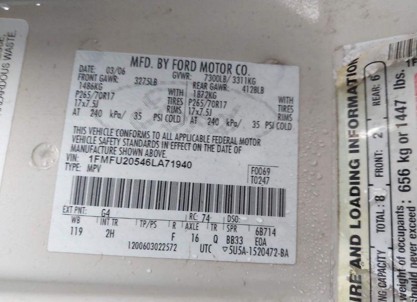 Photo 9 of 2006 Ford Expedition LIMITED (VIN 1FMFU20546LA71940)