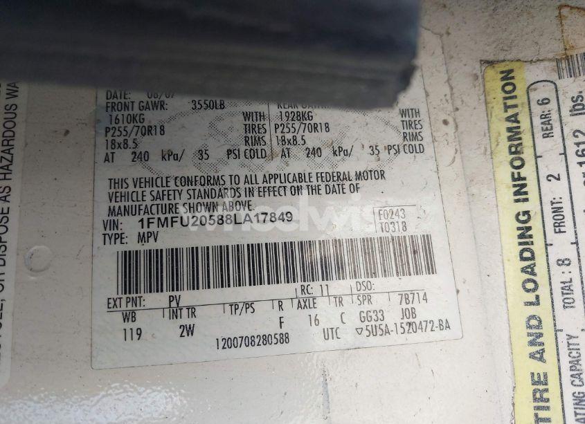 Photo 9 of 2008 Ford Expedition LIMITED (VIN 1FMFU20588LA17849)