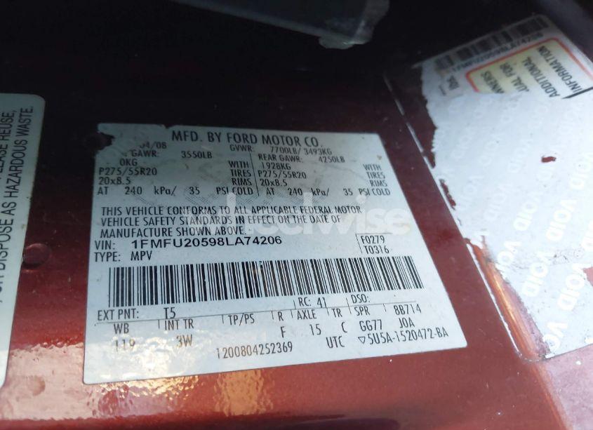 Photo 9 of 2008 Ford Expedition LIMITED (VIN 1FMFU20598LA74206)