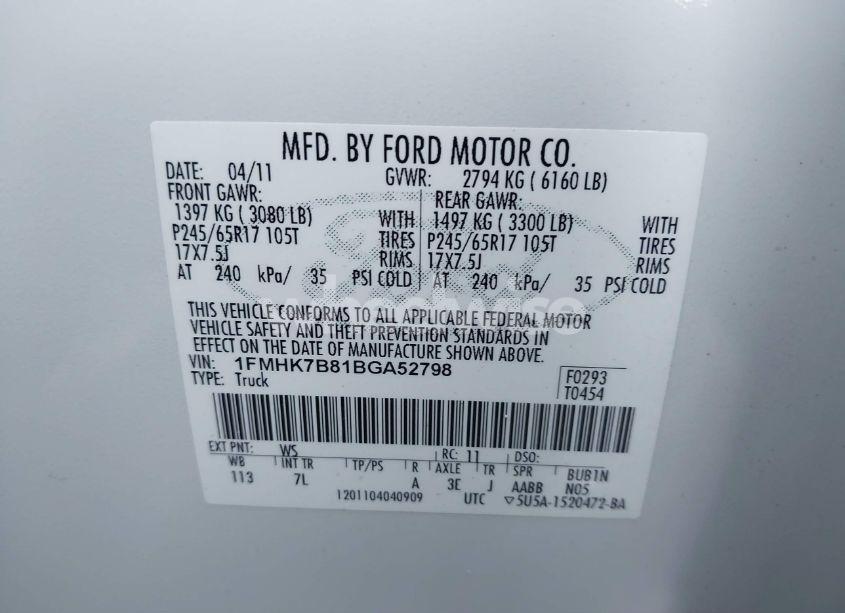 Photo 9 of 2011 Ford Explorer (VIN 1FMHK7B81BGA52798)