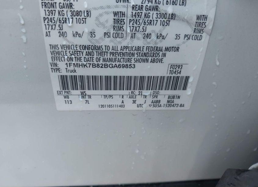 Photo 9 of 2011 Ford Explorer (VIN 1FMHK7B82BGA69853)