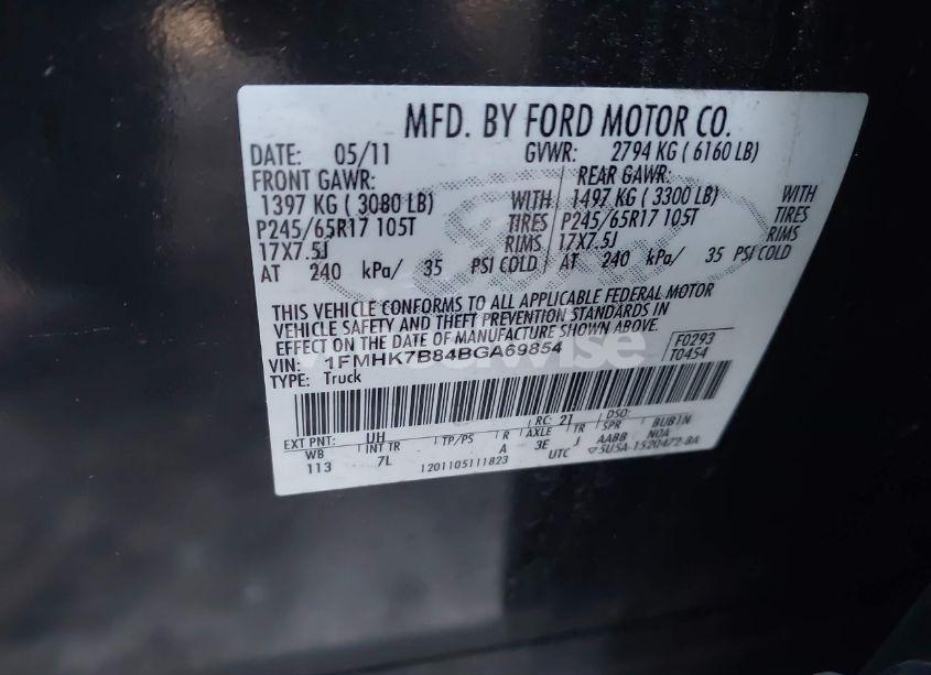 Photo 9 of 2011 Ford Explorer (VIN 1FMHK7B84BGA69854)