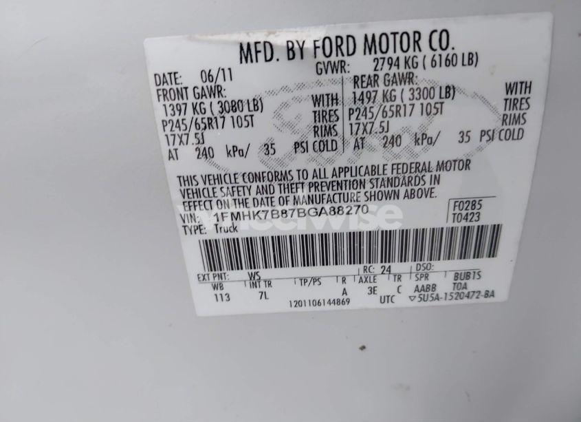 Photo 9 of 2011 Ford Explorer (VIN 1FMHK7B87BGA88270)