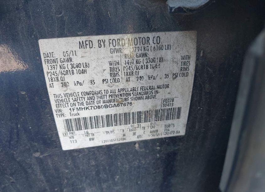 Photo 9 of 2011 Ford Explorer XLT (VIN 1FMHK7D80BGA67676)