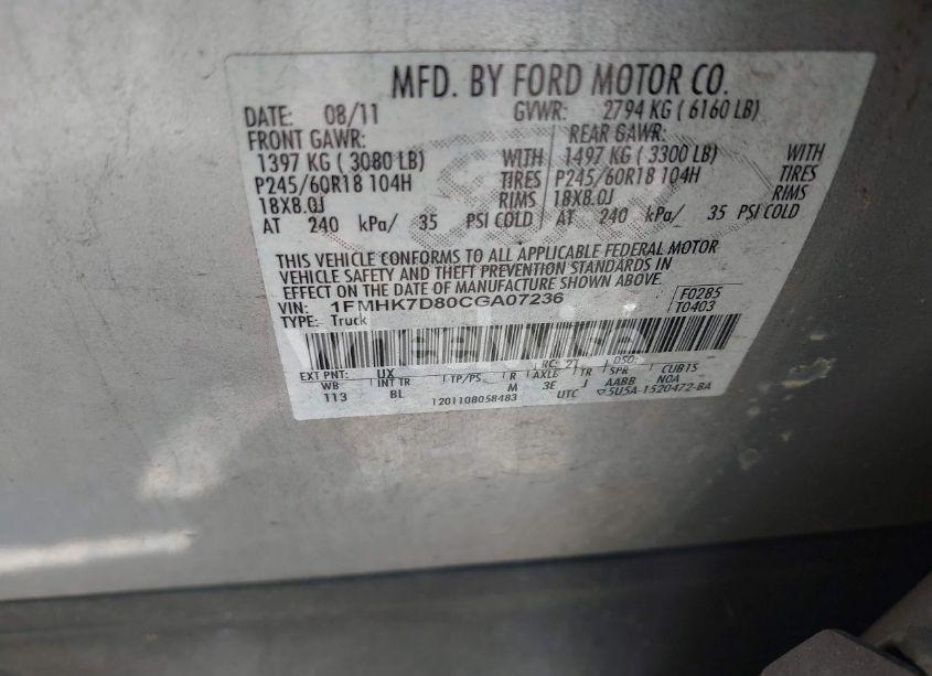 Photo 9 of 2012 Ford Explorer XLT (VIN 1FMHK7D80CGA07236)