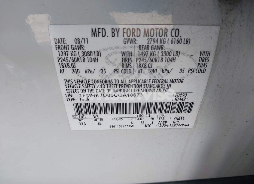 Photo 9 of 2012 Ford Explorer XLT (VIN 1FMHK7D80CGA18673)