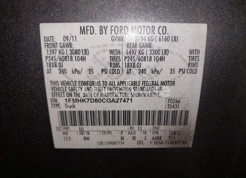 Photo 9 of 2012 Ford Explorer XLT (VIN 1FMHK7D80CGA27471)