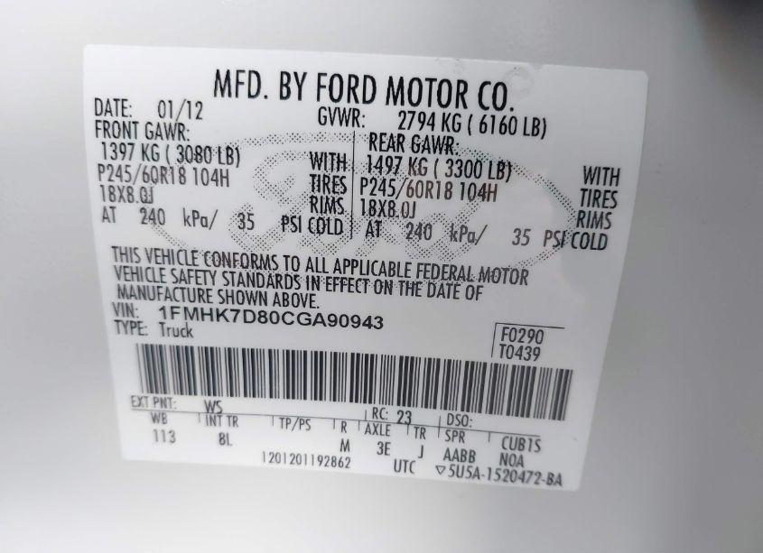 Photo 9 of 2012 Ford Explorer XLT (VIN 1FMHK7D80CGA90943)