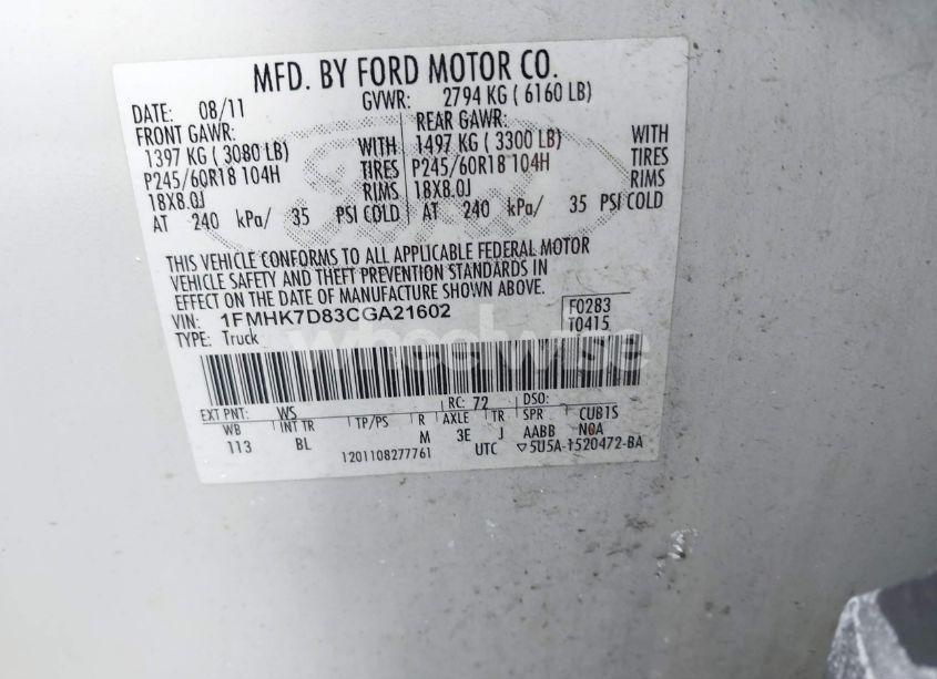 Photo 9 of 2012 Ford Explorer XLT (VIN 1FMHK7D83CGA21602)