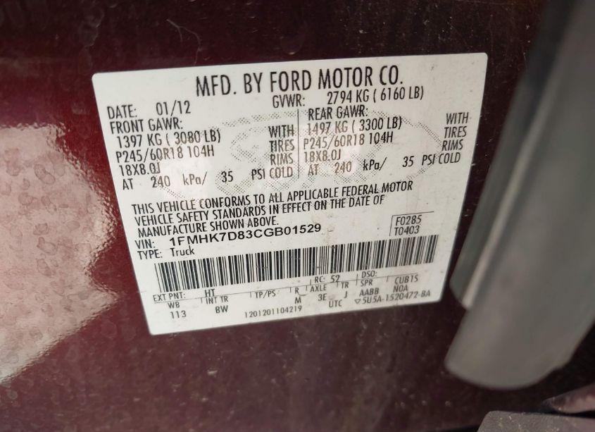 Photo 9 of 2012 Ford Explorer XLT (VIN 1FMHK7D83CGB01529)