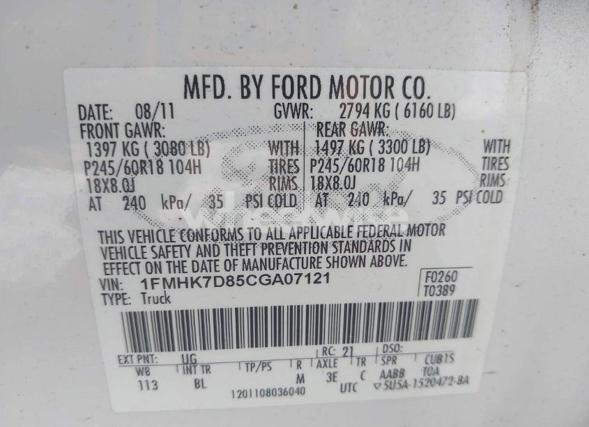 Photo 9 of 2012 Ford Explorer XLT (VIN 1FMHK7D85CGA07121)