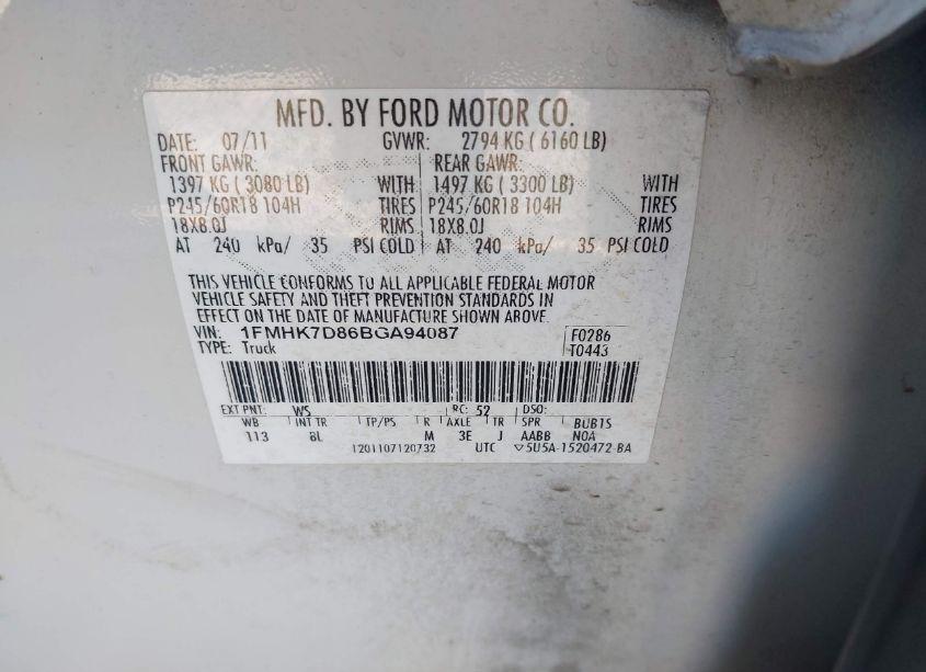 Photo 9 of 2011 Ford Explorer XLT (VIN 1FMHK7D86BGA94087)