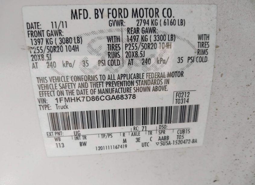 Photo 9 of 2012 Ford Explorer XLT (VIN 1FMHK7D86CGA68378)