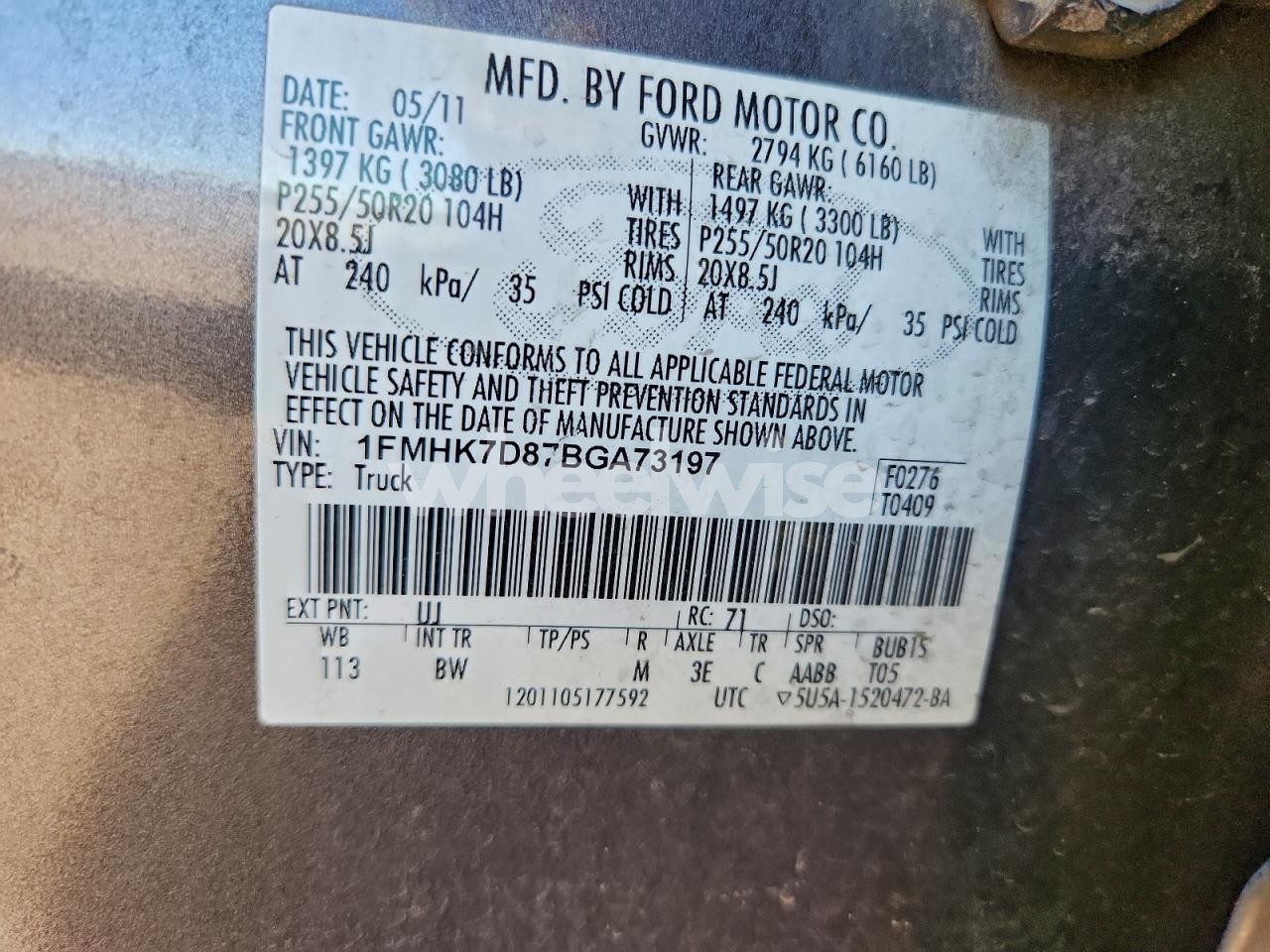 Photo 13 of 2011 FORD EXPLORER XLT (VIN 1FMHK7D87BGA73197)