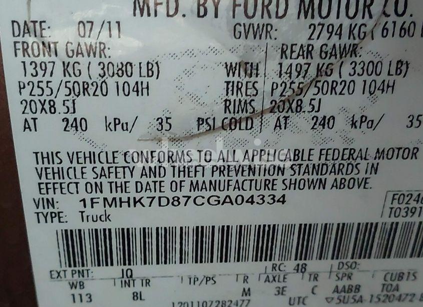 Photo 9 of 2012 Ford Explorer XLT (VIN 1FMHK7D87CGA04334)