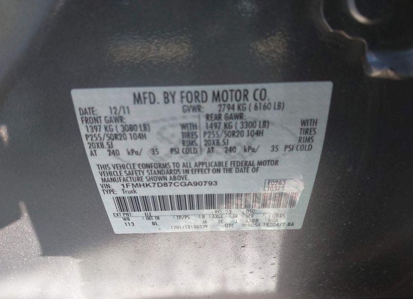 Photo 9 of 2012 Ford Explorer XLT (VIN 1FMHK7D87CGA90793)