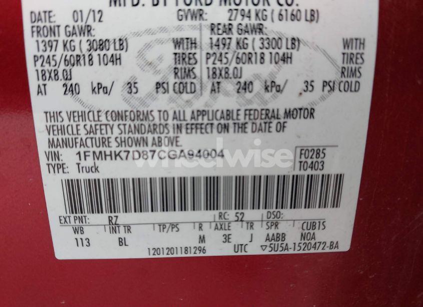 Photo 9 of 2012 Ford Explorer XLT (VIN 1FMHK7D87CGA94004)