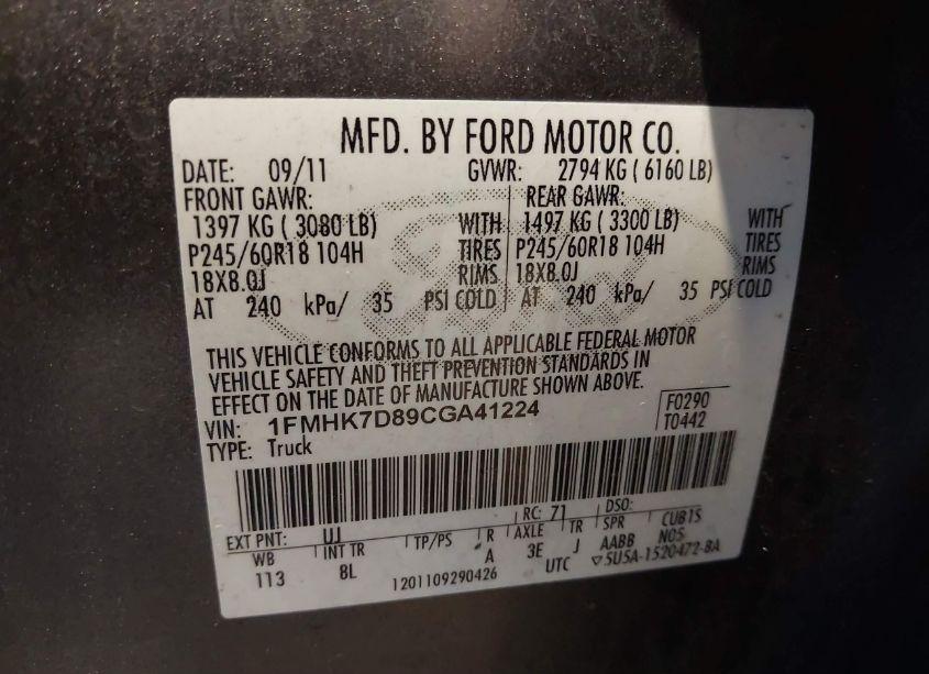 Photo 9 of 2012 Ford Explorer XLT (VIN 1FMHK7D89CGA41224)