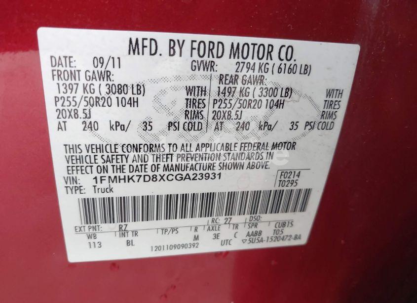 Photo 9 of 2012 Ford Explorer XLT (VIN 1FMHK7D8XCGA23931)