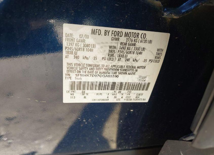 Photo 9 of 2012 Ford Explorer XLT (VIN 1FMHK7D97CGA05590)