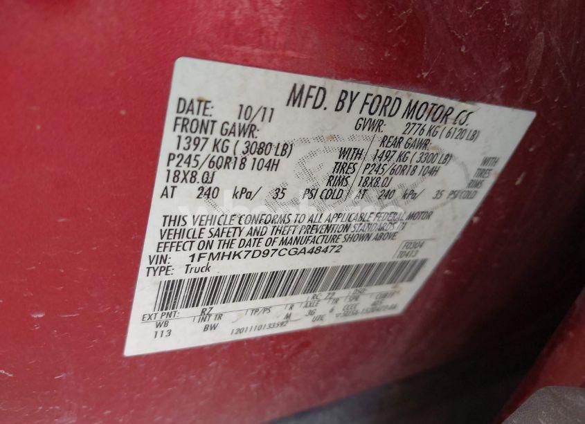 Photo 9 of 2012 Ford Explorer XLT (VIN 1FMHK7D97CGA48472)